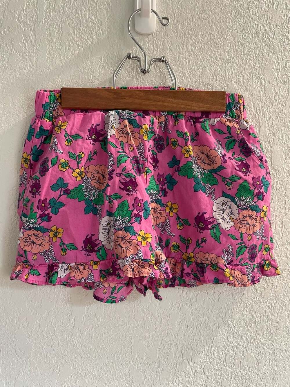 Janie and Jack Girls Pink Floral Ruffle Hem Elastic Waist Shorts Size 10